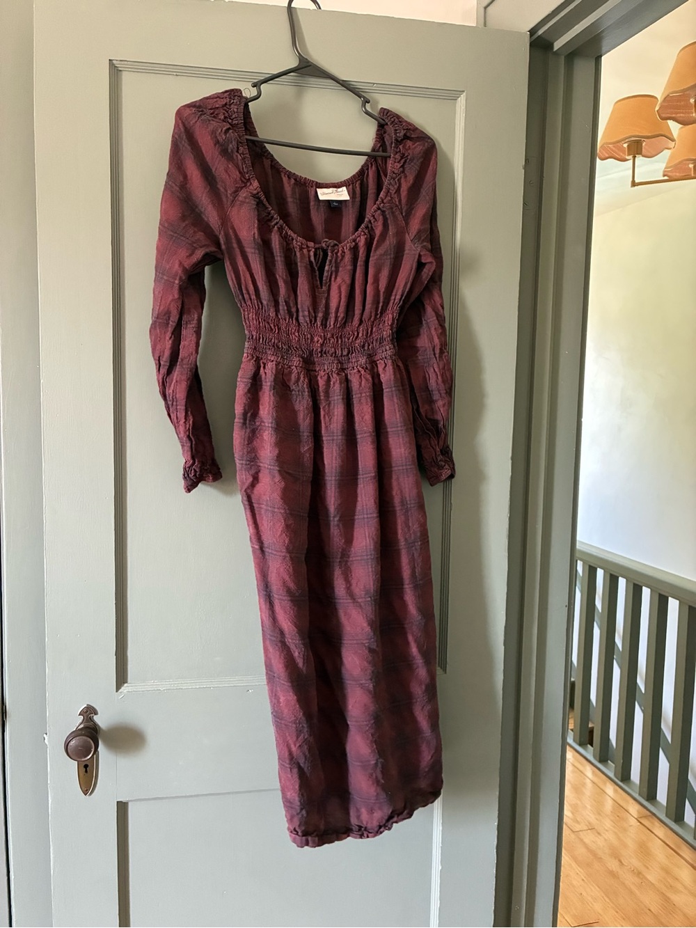 Universal Thread Burgundy Plaid Long-Sleeve Maxi Dress